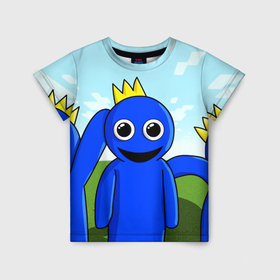 Детская футболка 3D с принтом Blue: Rainbow Friends в Кировске, 100% гипоаллергенный полиэфир | прямой крой, круглый вырез горловины, длина до линии бедер, чуть спущенное плечо, ткань немного тянется | 