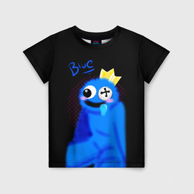 Детская футболка 3D с принтом Blue   Rainbow Friends , 100% гипоаллергенный полиэфир | прямой крой, круглый вырез горловины, длина до линии бедер, чуть спущенное плечо, ткань немного тянется | 