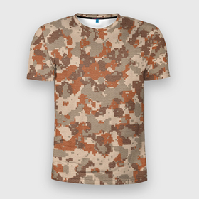 Мужская футболка 3D Slim с принтом Цифровой камуфляж   серо коричневый в Екатеринбурге, 100% полиэстер с улучшенными характеристиками | приталенный силуэт, круглая горловина, широкие плечи, сужается к линии бедра | 