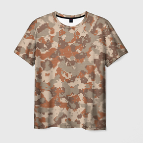 Мужская футболка 3D с принтом Цифровой камуфляж   серо коричневый в Курске, 100% полиэфир | прямой крой, круглый вырез горловины, длина до линии бедер | Тематика изображения на принте: 