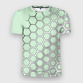Мужская футболка 3D Slim с принтом Соты в геометрии в Екатеринбурге, 100% полиэстер с улучшенными характеристиками | приталенный силуэт, круглая горловина, широкие плечи, сужается к линии бедра | 