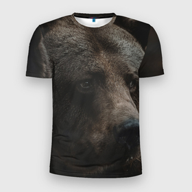Мужская футболка 3D Slim с принтом Медведь в Белгороде, 100% полиэстер с улучшенными характеристиками | приталенный силуэт, круглая горловина, широкие плечи, сужается к линии бедра | 