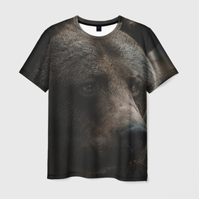 Мужская футболка 3D с принтом Медведь в Петрозаводске, 100% полиэфир | прямой крой, круглый вырез горловины, длина до линии бедер | 