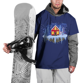 Накидка на куртку 3D с принтом Новый год домик и снеговик на островке в Тюмени, 100% полиэстер |  | 