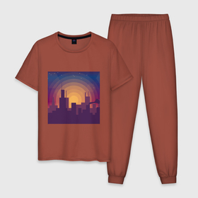 Мужская пижама хлопок с принтом Городской пейзаж , 100% хлопок | брюки и футболка прямого кроя, без карманов, на брюках мягкая резинка на поясе и по низу штанин
 | 