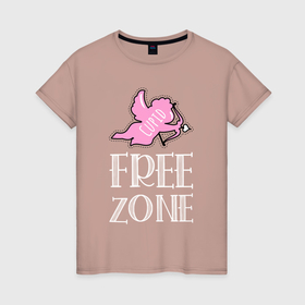 Женская футболка хлопок с принтом Cupid free zone в Курске, 100% хлопок | прямой крой, круглый вырез горловины, длина до линии бедер, слегка спущенное плечо | 