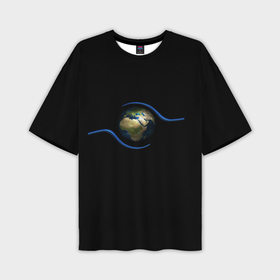 Мужская футболка OVERSIZE 3D с принтом Планета Земля в руках человека в Курске,  |  | 
