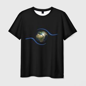 Мужская футболка 3D с принтом Планета Земля в руках человека , 100% полиэфир | прямой крой, круглый вырез горловины, длина до линии бедер | 