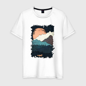 Мужская футболка хлопок с принтом Лисичка Путешественница в Санкт-Петербурге, 100% хлопок | прямой крой, круглый вырез горловины, длина до линии бедер, слегка спущенное плечо. | 