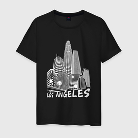 Мужская футболка хлопок с принтом Город Лос Анджелес США в Белгороде, 100% хлопок | прямой крой, круглый вырез горловины, длина до линии бедер, слегка спущенное плечо. | 