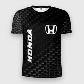 Мужская футболка 3D Slim с принтом Honda карбоновый фон в Кировске, 100% полиэстер с улучшенными характеристиками | приталенный силуэт, круглая горловина, широкие плечи, сужается к линии бедра | 