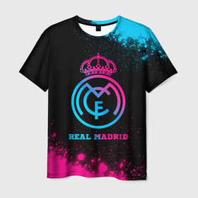 Мужская футболка 3D с принтом Real Madrid   neon gradient в Петрозаводске, 100% полиэфир | прямой крой, круглый вырез горловины, длина до линии бедер | Тематика изображения на принте: 