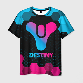 Мужская футболка 3D с принтом Destiny   neon gradient в Кировске, 100% полиэфир | прямой крой, круглый вырез горловины, длина до линии бедер | Тематика изображения на принте: 