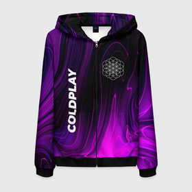 Мужская толстовка 3D на молнии с принтом Coldplay violet plasma , 100% полиэстер | длина до линии бедра, манжеты и пояс оформлены мягкой тканевой резинкой, двухслойный капюшон со шнурком для регулировки, спереди молния, по бокам два кармана | 