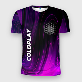 Мужская футболка 3D Slim с принтом Coldplay violet plasma , 100% полиэстер с улучшенными характеристиками | приталенный силуэт, круглая горловина, широкие плечи, сужается к линии бедра | Тематика изображения на принте: 