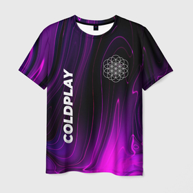 Мужская футболка 3D с принтом Coldplay violet plasma в Петрозаводске, 100% полиэфир | прямой крой, круглый вырез горловины, длина до линии бедер | 