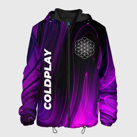 Мужская куртка 3D с принтом Coldplay violet plasma в Кировске, ткань верха — 100% полиэстер, подклад — флис | прямой крой, подол и капюшон оформлены резинкой с фиксаторами, два кармана без застежек по бокам, один большой потайной карман на груди. Карман на груди застегивается на липучку | 