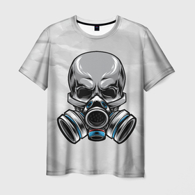 Мужская футболка 3D с принтом Череп в противогазе в Кировске, 100% полиэфир | прямой крой, круглый вырез горловины, длина до линии бедер | Тематика изображения на принте: 