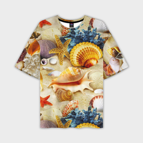 Мужская футболка OVERSIZE 3D с принтом Морские звёзды, кораллы и раковины ,  |  | 