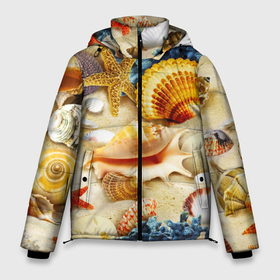 Мужская зимняя куртка 3D с принтом Морские звёзды, кораллы и раковины в Новосибирске, верх — 100% полиэстер; подкладка — 100% полиэстер; утеплитель — 100% полиэстер | длина ниже бедра, свободный силуэт Оверсайз. Есть воротник-стойка, отстегивающийся капюшон и ветрозащитная планка. 

Боковые карманы с листочкой на кнопках и внутренний карман на молнии. | 