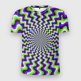 Мужская футболка 3D Slim с принтом Гипнотические полосы   оптическая иллюзия в Екатеринбурге, 100% полиэстер с улучшенными характеристиками | приталенный силуэт, круглая горловина, широкие плечи, сужается к линии бедра | 