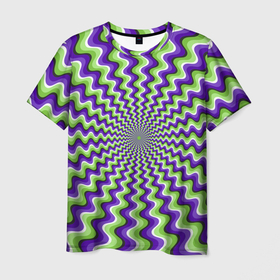 Мужская футболка 3D с принтом Гипнотические полосы   оптическая иллюзия в Екатеринбурге, 100% полиэфир | прямой крой, круглый вырез горловины, длина до линии бедер | 