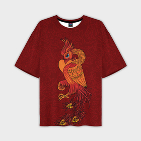 Мужская футболка OVERSIZE 3D с принтом Огненный Феникс на красном фоне Символ Возрождения в Курске,  |  | Тематика изображения на принте: 