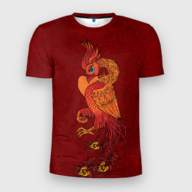 Мужская футболка 3D Slim с принтом Огненный Феникс на красном фоне Символ Возрождения в Кировске, 100% полиэстер с улучшенными характеристиками | приталенный силуэт, круглая горловина, широкие плечи, сужается к линии бедра | 