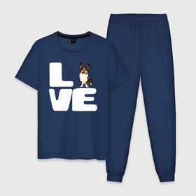Мужская пижама хлопок с принтом Love корги в Курске, 100% хлопок | брюки и футболка прямого кроя, без карманов, на брюках мягкая резинка на поясе и по низу штанин
 | 