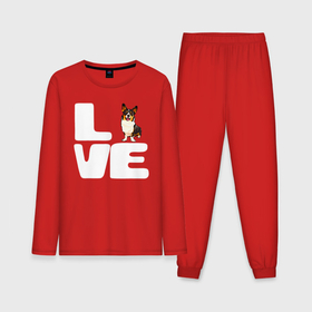 Мужская пижама хлопок (с лонгсливом) с принтом Love корги в Новосибирске,  |  | Тематика изображения на принте: 