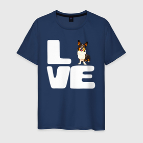 Мужская футболка хлопок с принтом Love корги в Новосибирске, 100% хлопок | прямой крой, круглый вырез горловины, длина до линии бедер, слегка спущенное плечо. | 