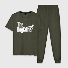Мужская пижама хлопок с принтом The Dogfather корги в Кировске, 100% хлопок | брюки и футболка прямого кроя, без карманов, на брюках мягкая резинка на поясе и по низу штанин
 | Тематика изображения на принте: 