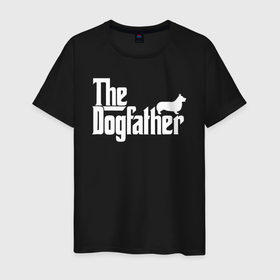 Мужская футболка хлопок с принтом The Dogfather корги в Кировске, 100% хлопок | прямой крой, круглый вырез горловины, длина до линии бедер, слегка спущенное плечо. | 
