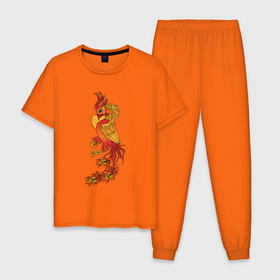 Мужская пижама хлопок с принтом Огненный Феникс Символ Возрождения , 100% хлопок | брюки и футболка прямого кроя, без карманов, на брюках мягкая резинка на поясе и по низу штанин
 | 