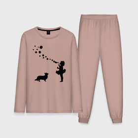 Мужская пижама хлопок (с лонгсливом) с принтом Девочка с мыльными пузырями и корги ,  |  | 