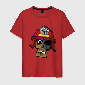 Мужская футболка хлопок с принтом Череп пожарного в Санкт-Петербурге, 100% хлопок | прямой крой, круглый вырез горловины, длина до линии бедер, слегка спущенное плечо. | 