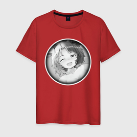 Мужская футболка хлопок с принтом Ахегао девушка улыбается в Кировске, 100% хлопок | прямой крой, круглый вырез горловины, длина до линии бедер, слегка спущенное плечо. | Тематика изображения на принте: 