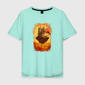 Мужская футболка хлопок Oversize с принтом Лисий Остров в Небесах в Белгороде, 100% хлопок | свободный крой, круглый ворот, “спинка” длиннее передней части | 