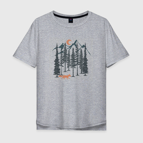 Мужская футболка хлопок Oversize с принтом Лисичка в Лесу в Кировске, 100% хлопок | свободный крой, круглый ворот, “спинка” длиннее передней части | 