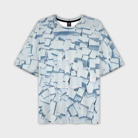 Мужская футболка OVERSIZE 3D с принтом Множество белых кубов в абстракции в Екатеринбурге,  |  | 