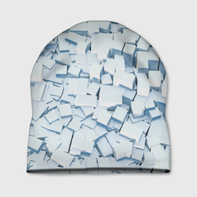 Шапка 3D с принтом Множество белых кубов в абстракции в Екатеринбурге, 100% полиэстер | универсальный размер, печать по всей поверхности изделия | 