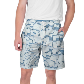 Мужские шорты 3D с принтом Множество белых кубов в абстракции в Санкт-Петербурге,  полиэстер 100% | прямой крой, два кармана без застежек по бокам. Мягкая трикотажная резинка на поясе, внутри которой широкие завязки. Длина чуть выше колен | 
