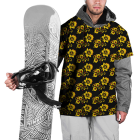 Накидка на куртку 3D с принтом Хохломская роспись цветы на чёрном фоне в Тюмени, 100% полиэстер |  | Тематика изображения на принте: 