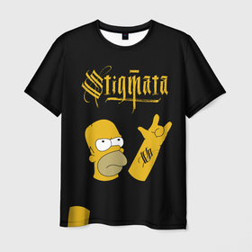Мужская футболка 3D с принтом Stigmata Сипмсоны Гомер в Курске, 100% полиэфир | прямой крой, круглый вырез горловины, длина до линии бедер | 