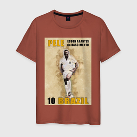 Мужская футболка хлопок с принтом Король футбола Пеле в Екатеринбурге, 100% хлопок | прямой крой, круглый вырез горловины, длина до линии бедер, слегка спущенное плечо. | 