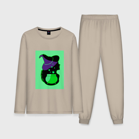 Мужская пижама хлопок (с лонгсливом) с принтом Девушка ведьма и котел с зельем в Тюмени,  |  | 