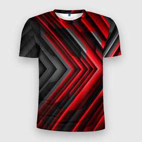 Мужская футболка 3D Slim с принтом Чёрно красный паркет (графика) в Белгороде, 100% полиэстер с улучшенными характеристиками | приталенный силуэт, круглая горловина, широкие плечи, сужается к линии бедра | Тематика изображения на принте: 