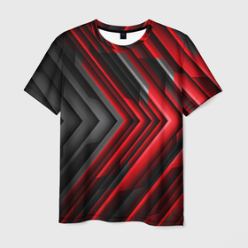 Мужская футболка 3D с принтом Чёрно красный паркет (графика) в Белгороде, 100% полиэфир | прямой крой, круглый вырез горловины, длина до линии бедер | Тематика изображения на принте: 