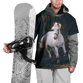 Накидка на куртку 3D с принтом Скачущая белая лошадь в Петрозаводске, 100% полиэстер |  | 