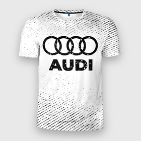 Мужская футболка 3D Slim с принтом Audi с потертостями на светлом фоне в городе Новоалтайск, 100% полиэстер с улучшенными характеристиками | приталенный силуэт, круглая горловина, широкие плечи, сужается к линии бедра | 